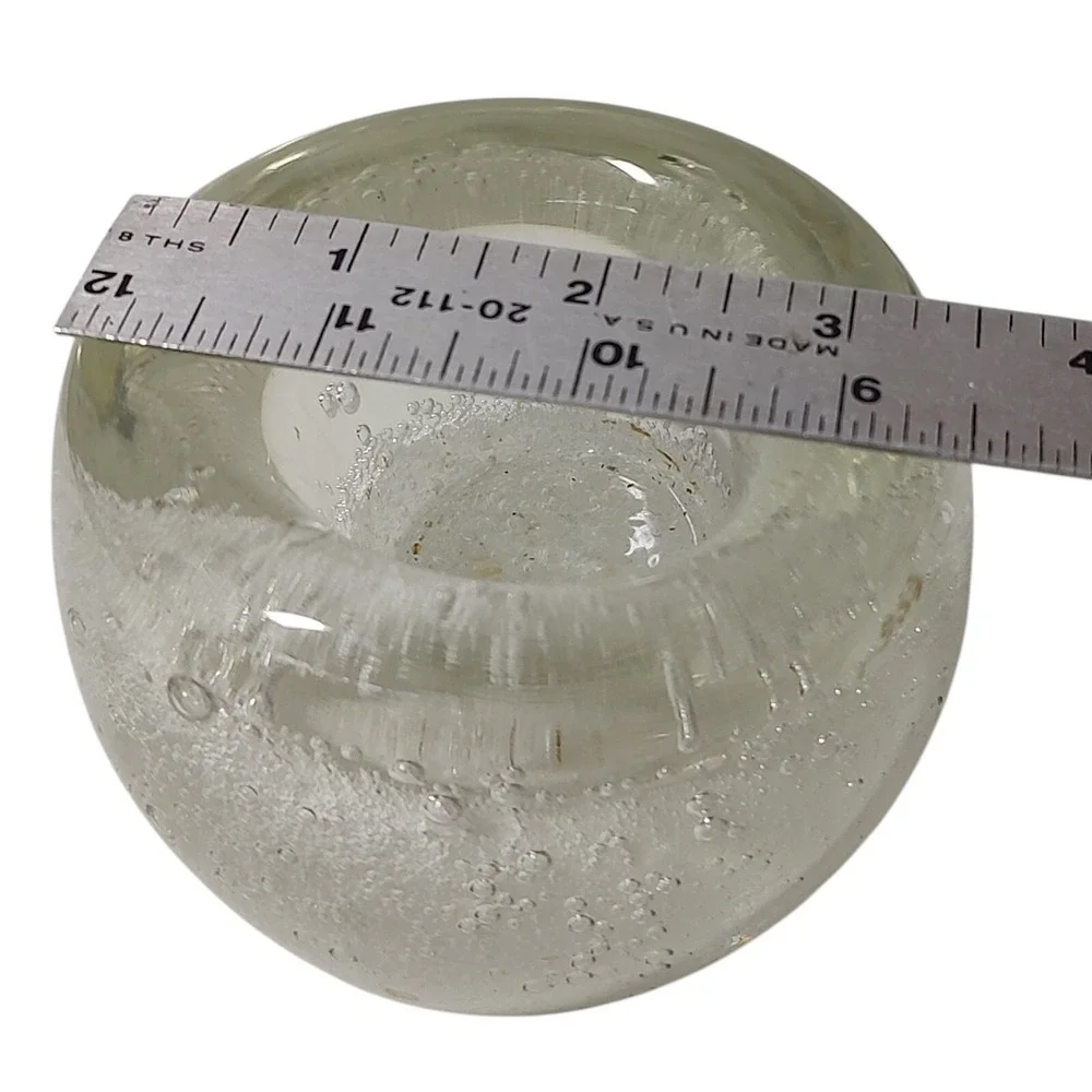 Clear Art Glass Votive Candle Holder‎ With Bubbles Polish Bottom Heavy 3.5 in